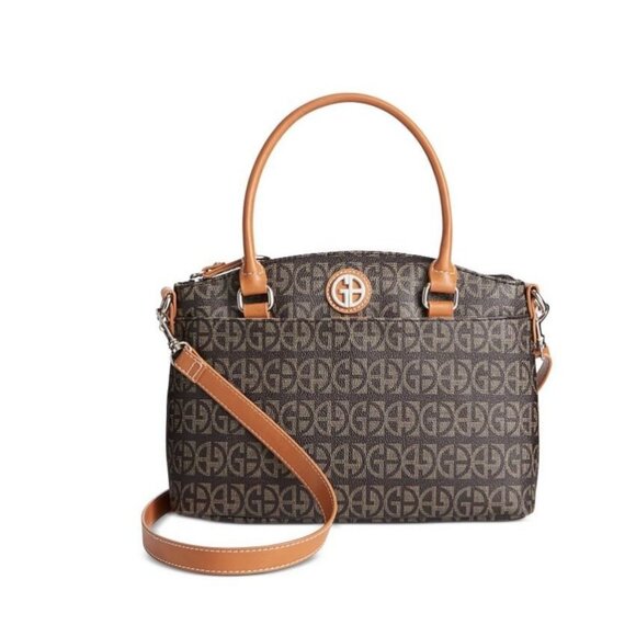 GIANI BERNINI Block Signature logo mini satchel crossbody bag - Brown/ Beige - Picture 1 of 13
